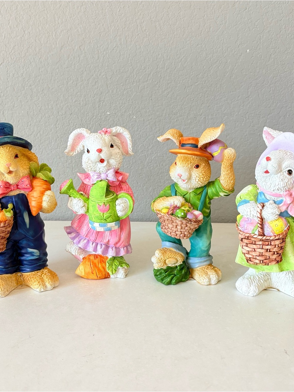 Easter Bunny Rabbit Family Figurine 7.5” Resin Home Decor Lot of 4